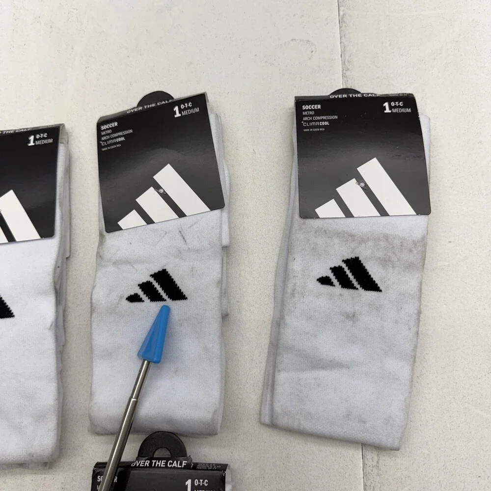 Adidas Soccer Socks Mens Medium White Over The Calf ClimaCool Metro 4 Pairs